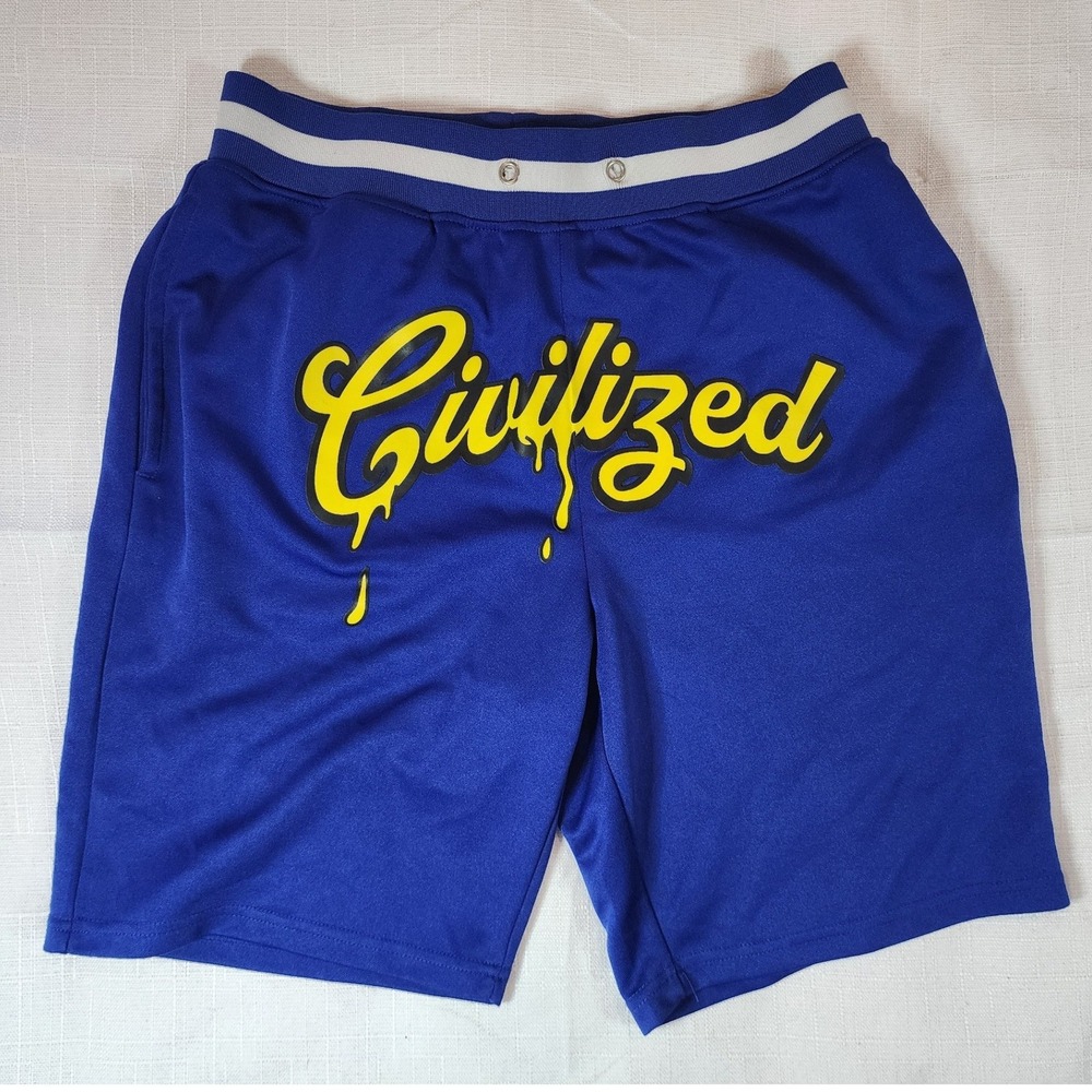 CivilizeD Clothing Men Royal Blue Yellow Mesh Streetwear Basketball Shorts Med